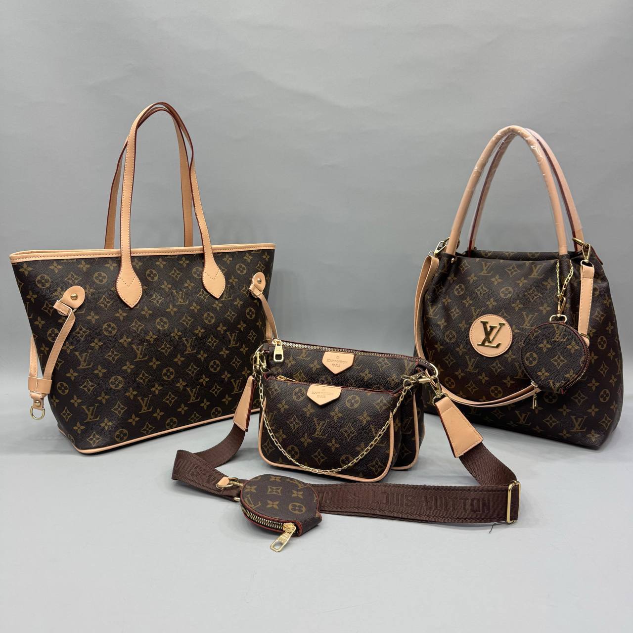 Luxury Monogram 3’lü Çanta Seti | Neverfull – Cepli – Mini Model Lessora